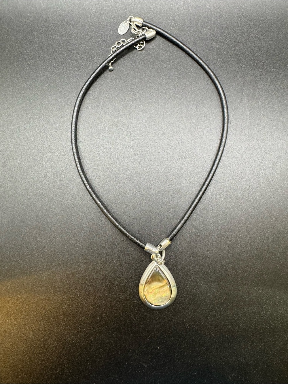 Lia Sophia De Orse Leather Cord Choker Necklace Faux Abalone